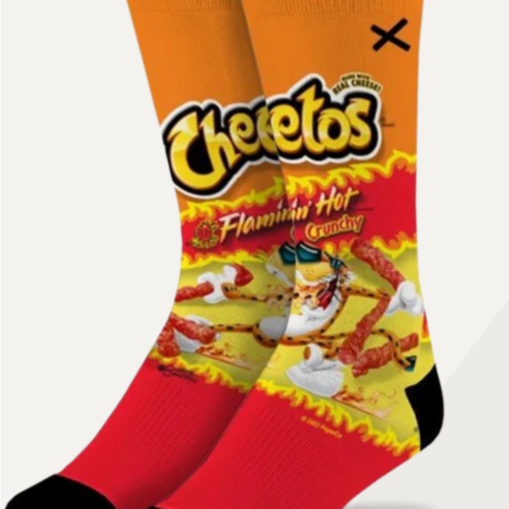 NWT Flamin' Hot Crunchy Themed Socks - Red and Black